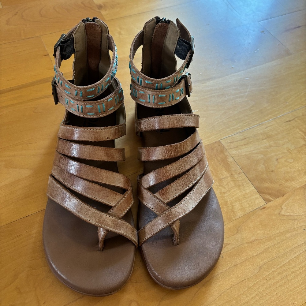 Roan by Bed|Stu gladiator sandals with turquoise stitching